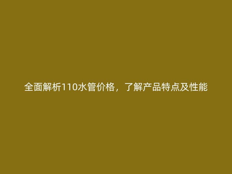 全面解析110水管價格，了解產品特點及性能